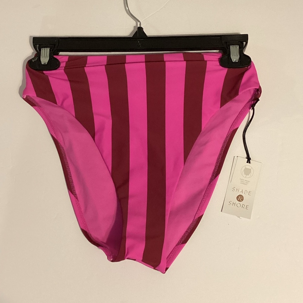 Shade & Shore Pink and Red Striped Swim Bottom